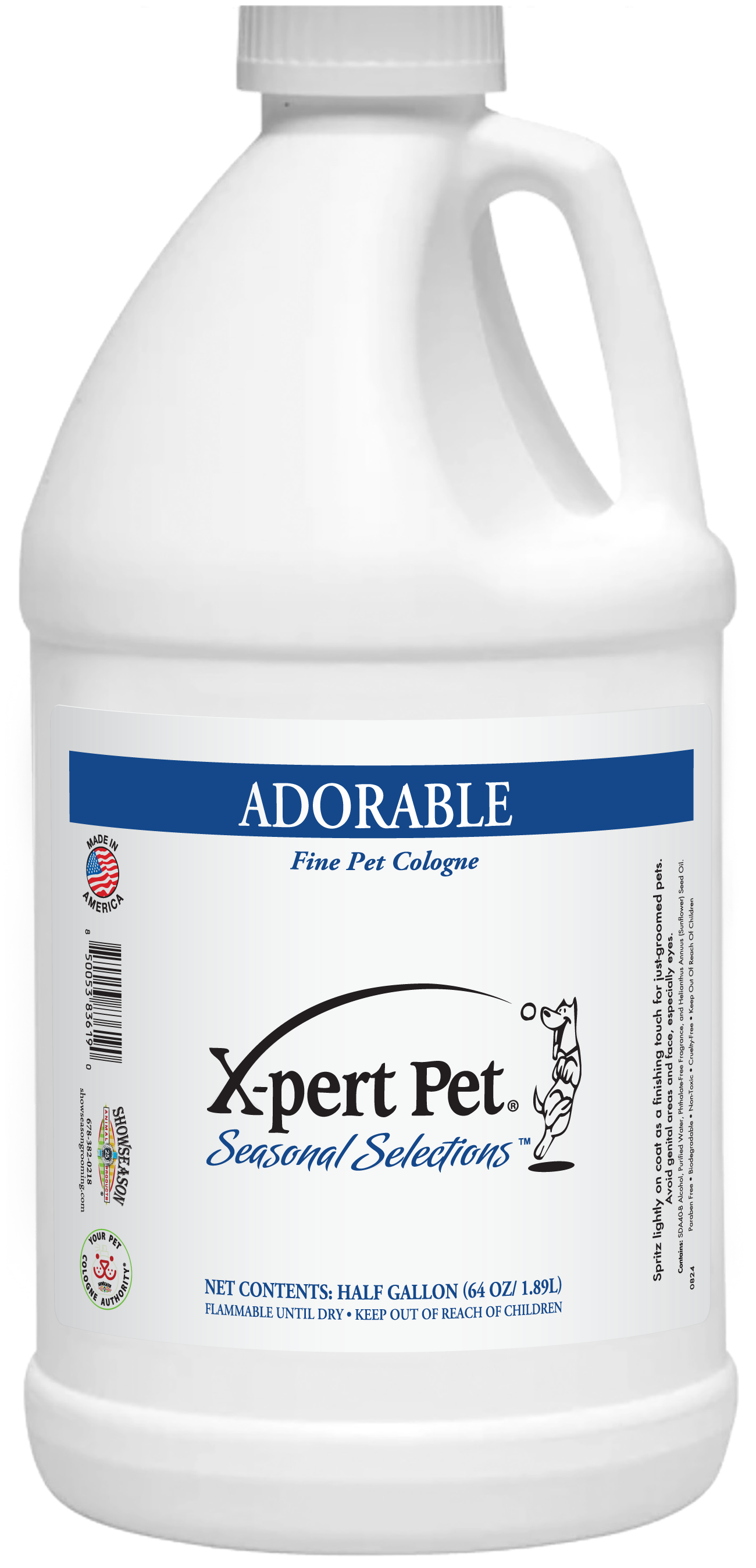 Xpert Pet Seasonal Selections Adorable Fine Pet Cologne in half gallon bottle. 