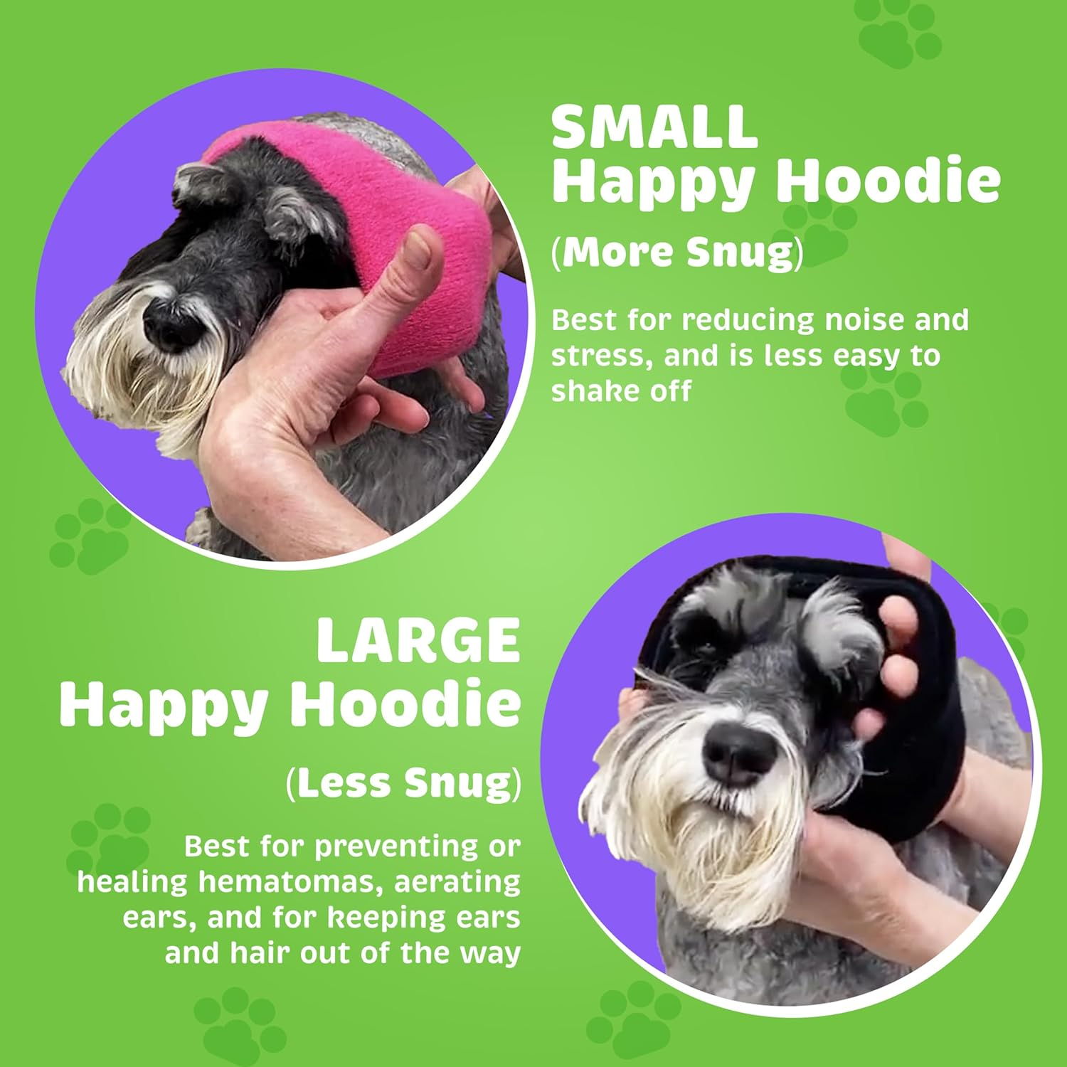 Product graphic describing benefits of product and shows multiple instances of dog wearing the product. 