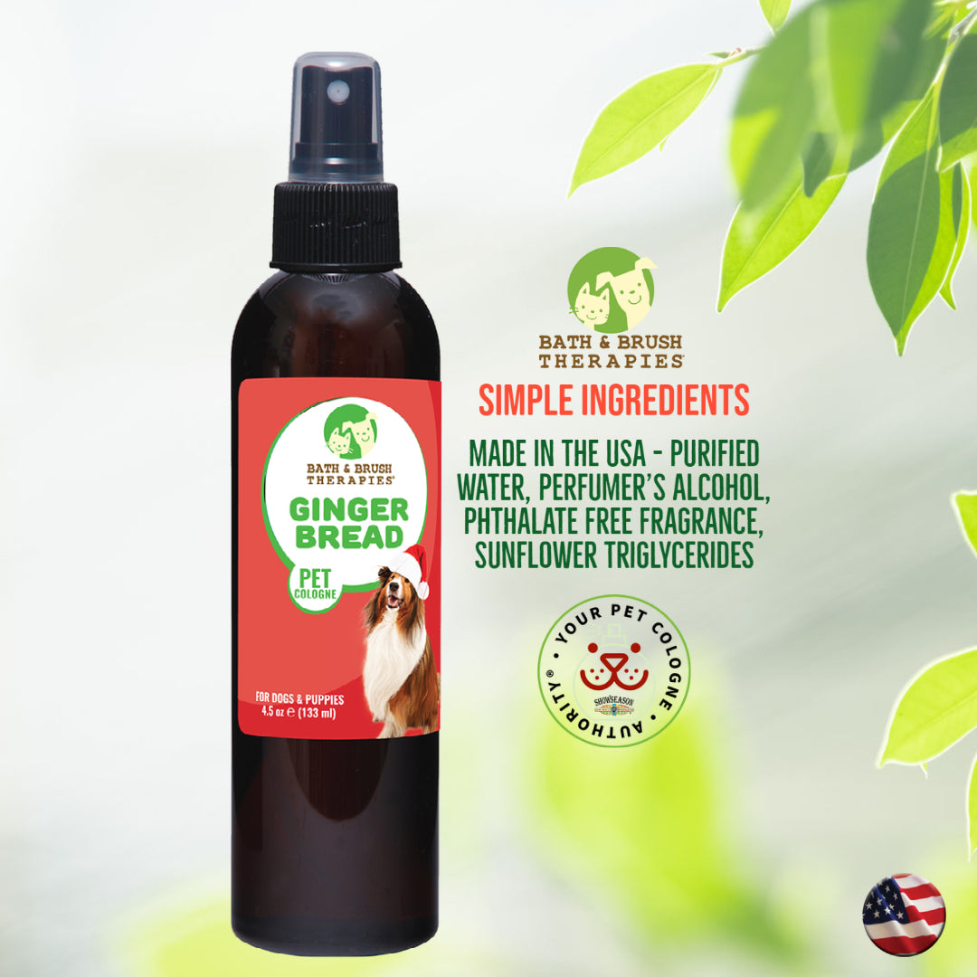 Ginger Bread Pet Cologne graphic describing its simple ingredients. 
