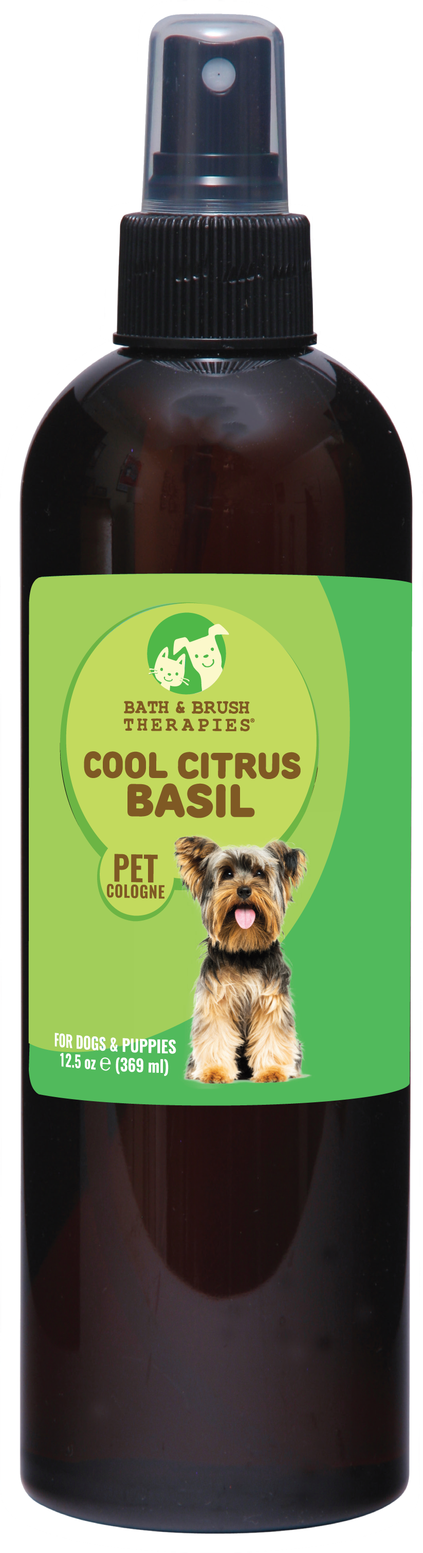 Cool Citrus Basil Pet Cologne in 12.5 ounce pump spray bottle. 