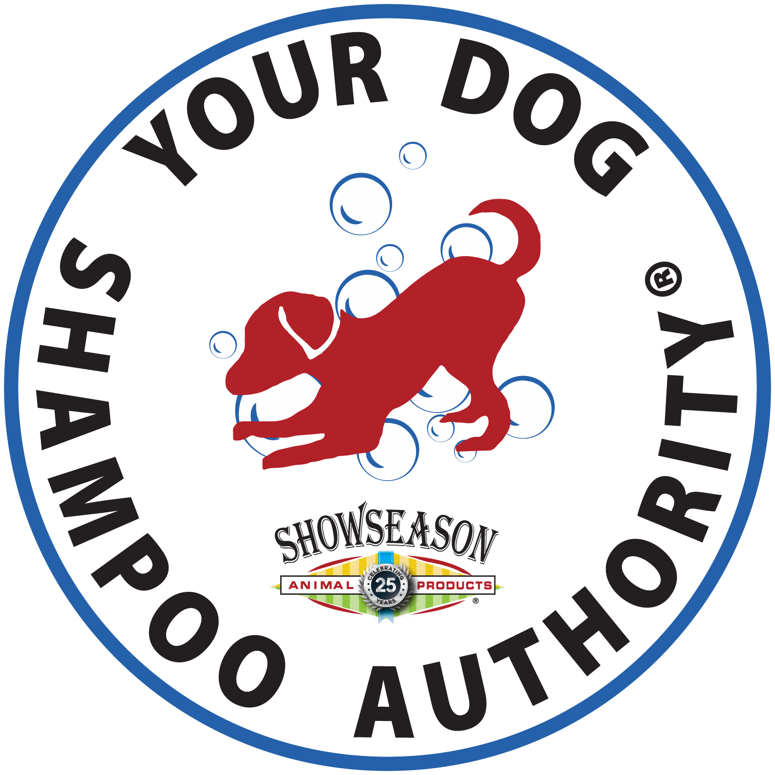 "Your Dog Shampoo Authority" with red dog Showseason badge. 