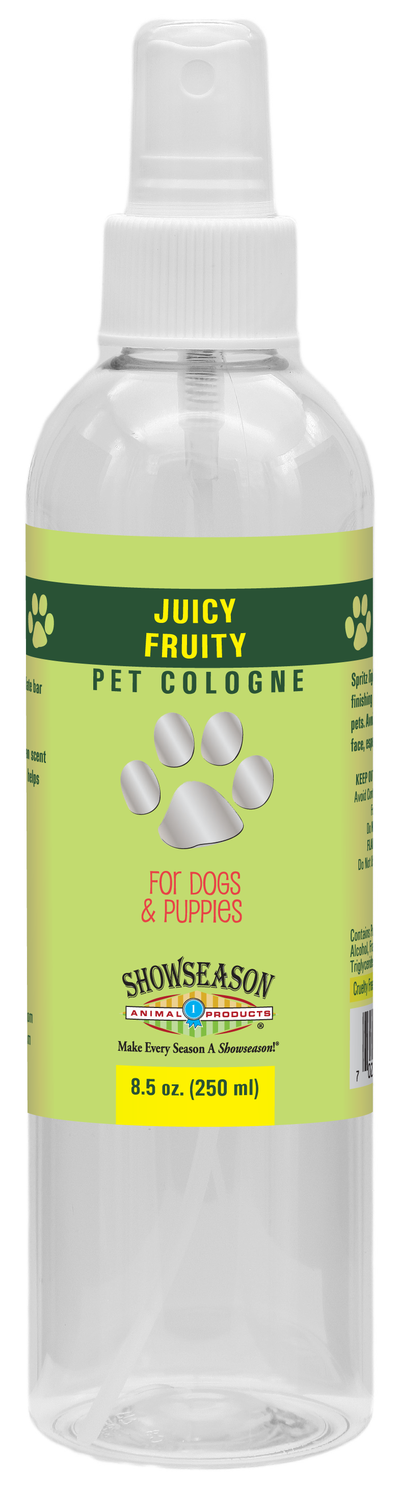 Juicy Fruity Pet Cologne in 8.5 ounce pump spray bottle. 