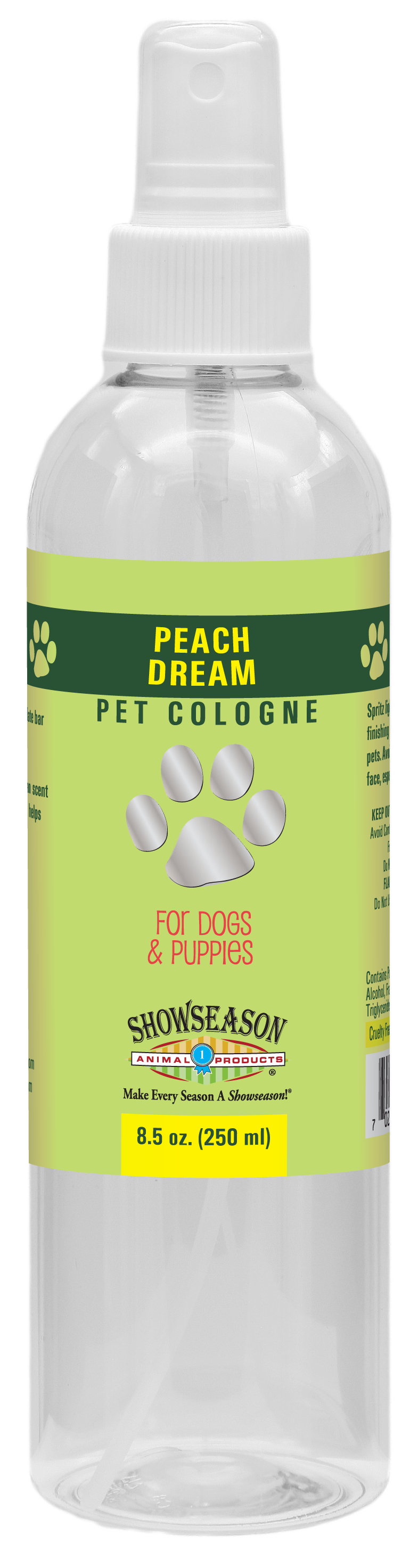 Peach Dream pet Cologne in 8.5 ounce pump spray bottle.