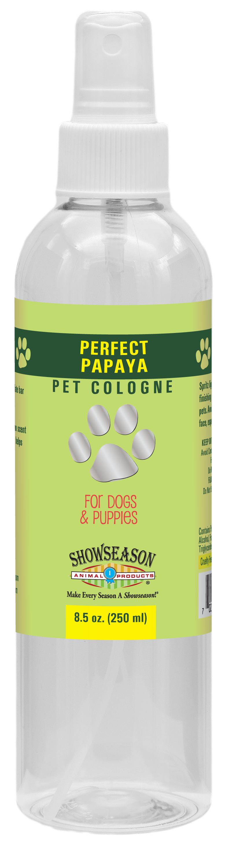 Perfect papaya Pet Cologne in 8.5 ounce pump spray bottle. 