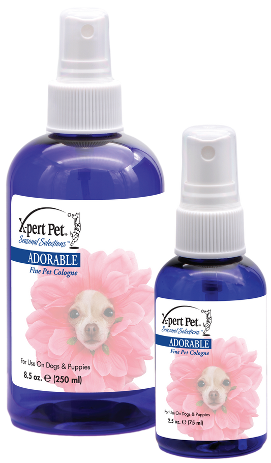 X-Pert Pet Adorable Fine Pet Cologne in 8.5 ounce and 2.5 ounce pump spray bottle. 