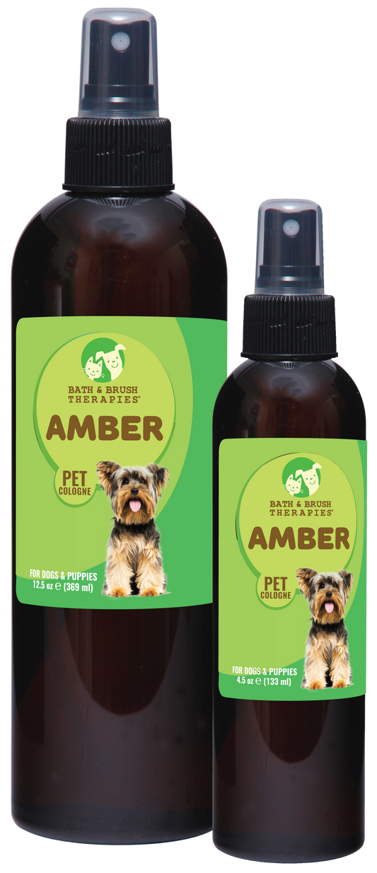 Amber Pet Cologne in 12.5 and 4.5 ounce pump spray bottle. 