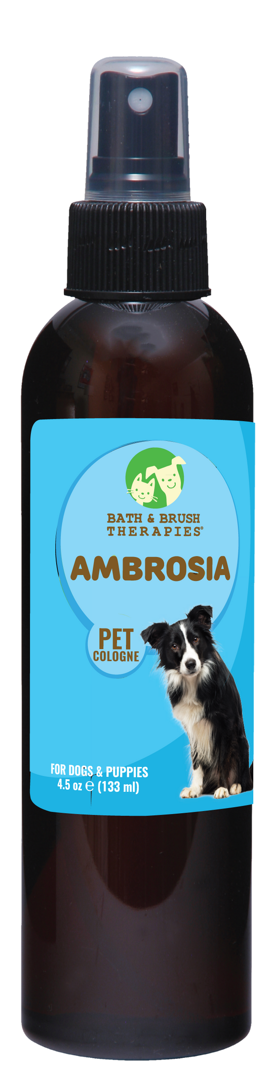 Ambrosia Pet cologne in 4.5 ounce pump spray bottle. 