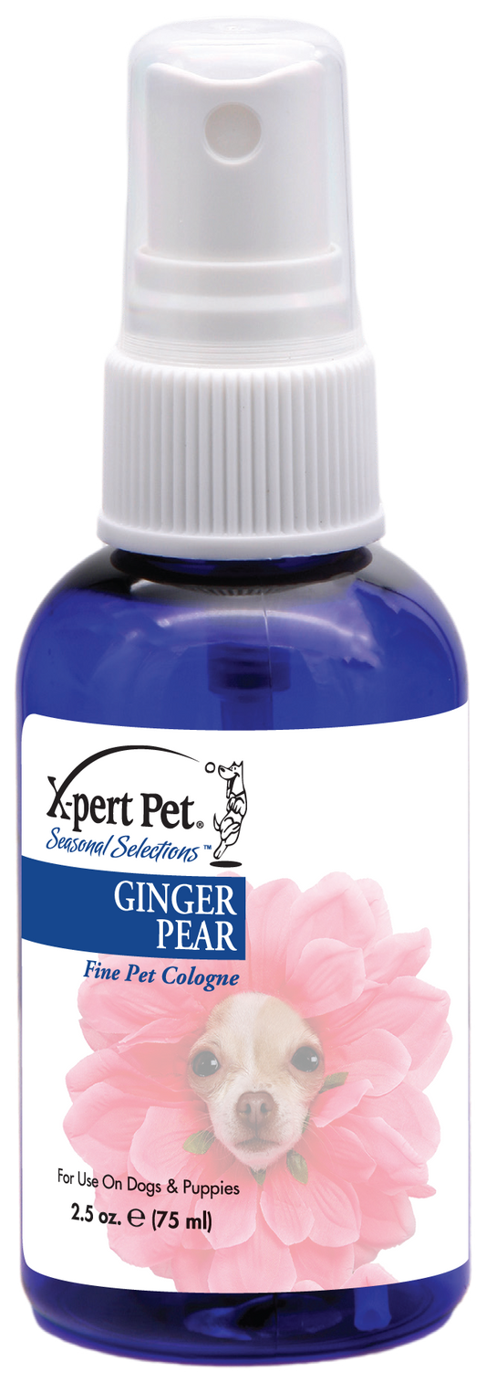 Xpert Pet Seasonal Selections Ginger Pear Fine Pet Cologne in an 2.5 ounce pump spray bottle. 