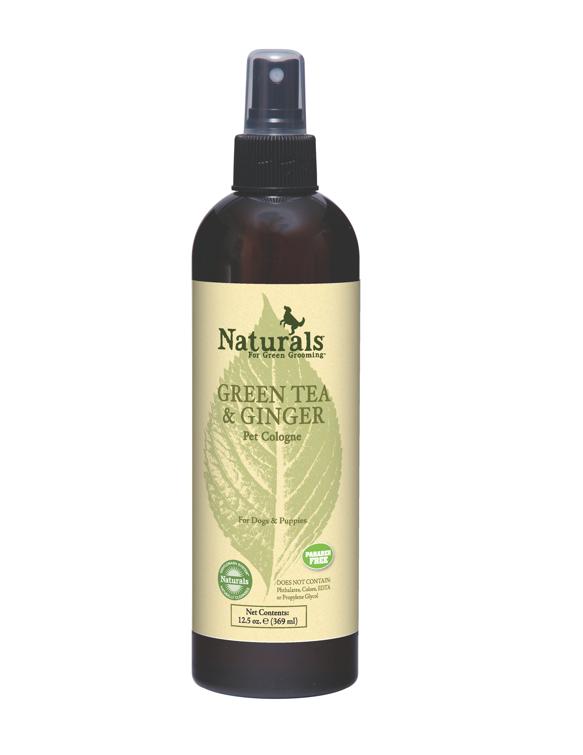 Green Tea and Ginger Pet Cologne by Naturals for Green Grooming in a 12.5 ounce pump spray bottle. 