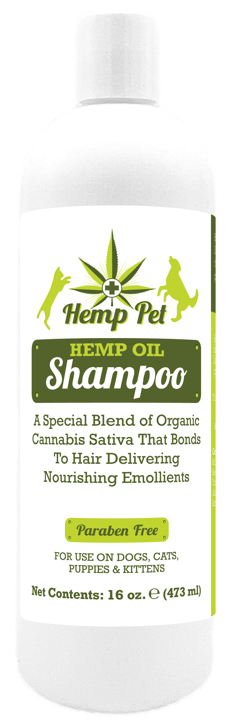 Hemp Oil Shampoo with product information in a 16 ounce bottle. 