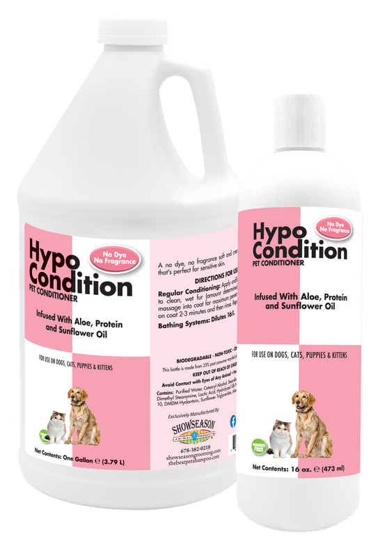 Hypo Condition Pet Conditioner with product information in 1 gallon and 16 ounce. 