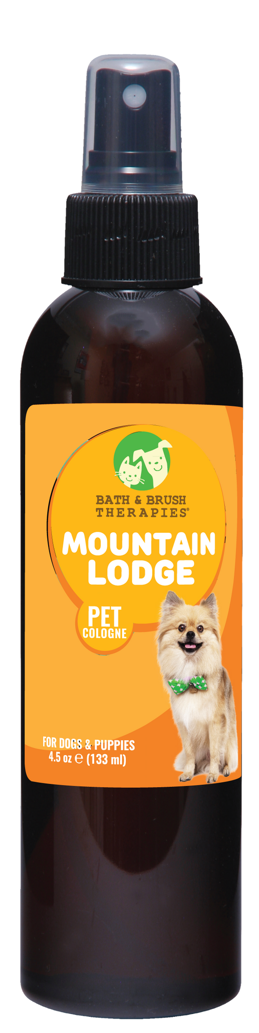 Mountain Lodge Pet Cologne by Bath and Brush Therapies in 4.5 ounce pump spray bottle. 