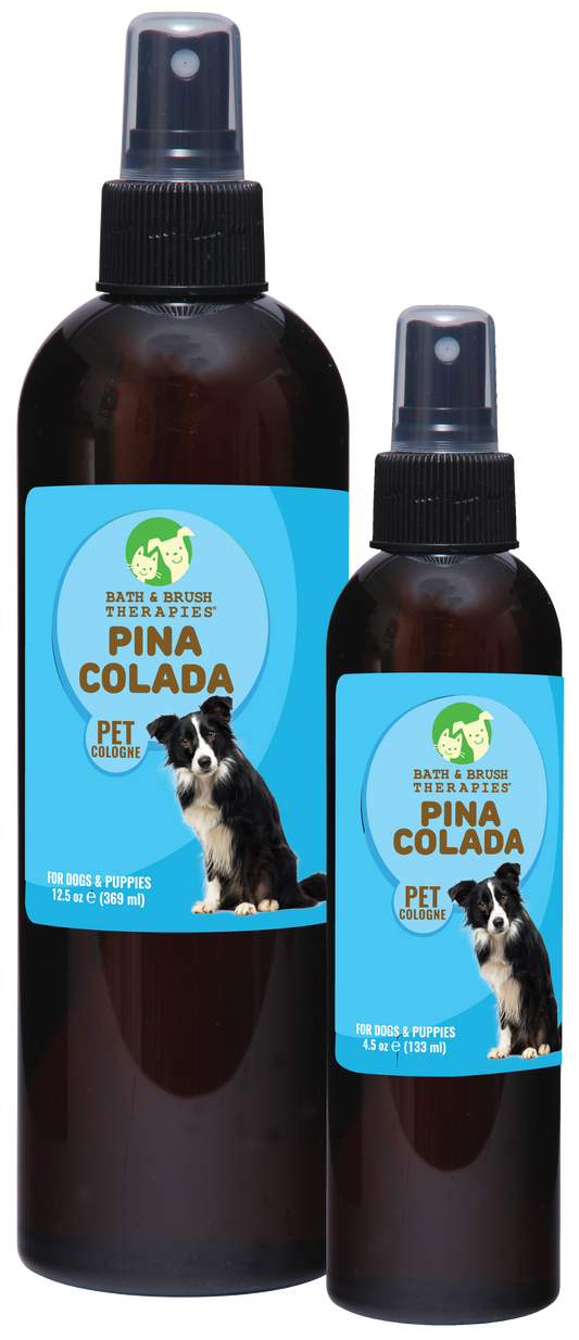 Bath and Brush Therapies Pina Colada Pet Cologne 12.5 and 4.5 ounce pump bottle. 