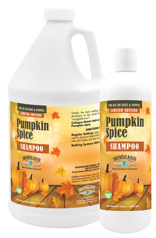 Pumpkin Spice Shampoo in 1 gallon and 16 ounce bottles. 