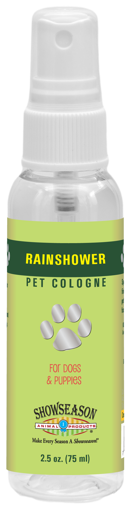 Showseason Rain Shower Pet Cologne in a 2.5 ounce spray bottle. 