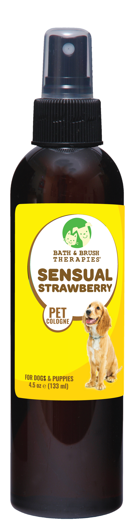 Bath and Brush Therapies Sensual Strawberry Pet Cologne in a 4.5 ounce brown spray bottle.