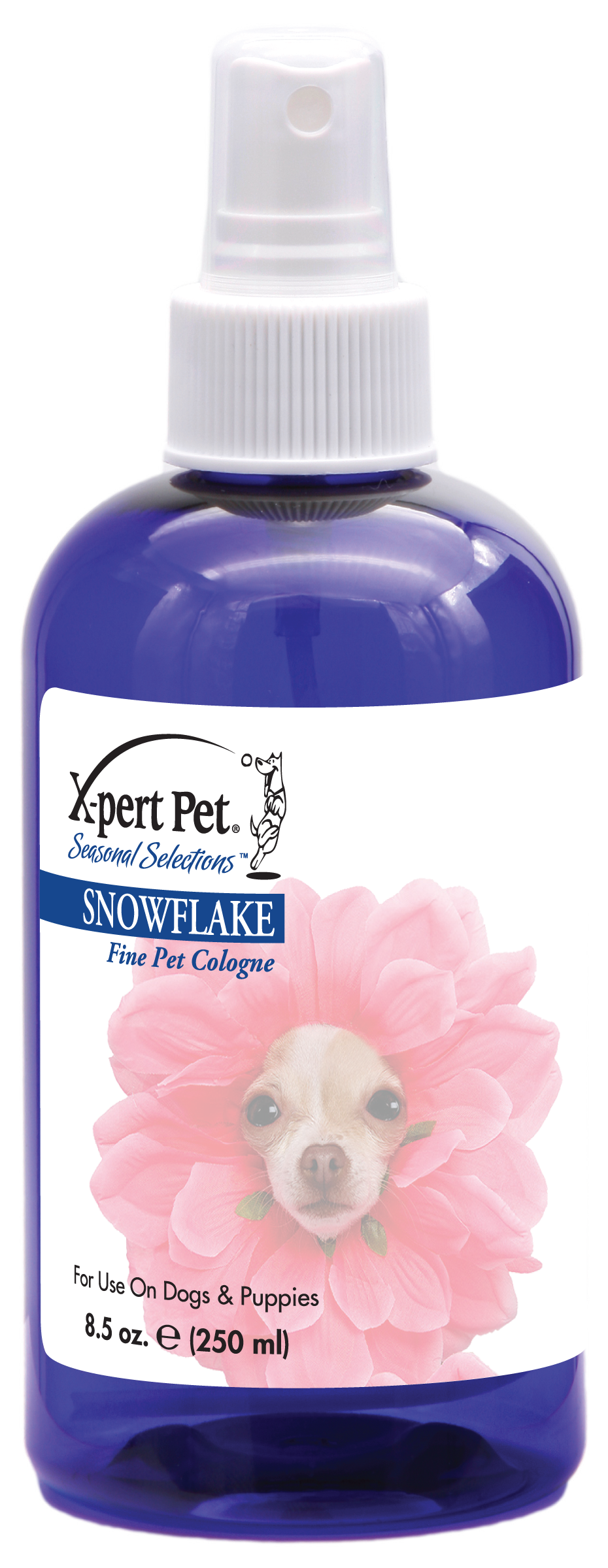 X-Pert Pet Seasonal Selection Snowflake Scent Fine Pet cologne in 8.5 ounce spray bottle. 