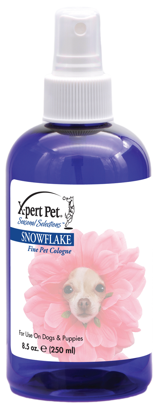 X-Pert Pet Seasonal Selection Snowflake Scent Fine Pet cologne in 8.5 ounce spray bottle. 