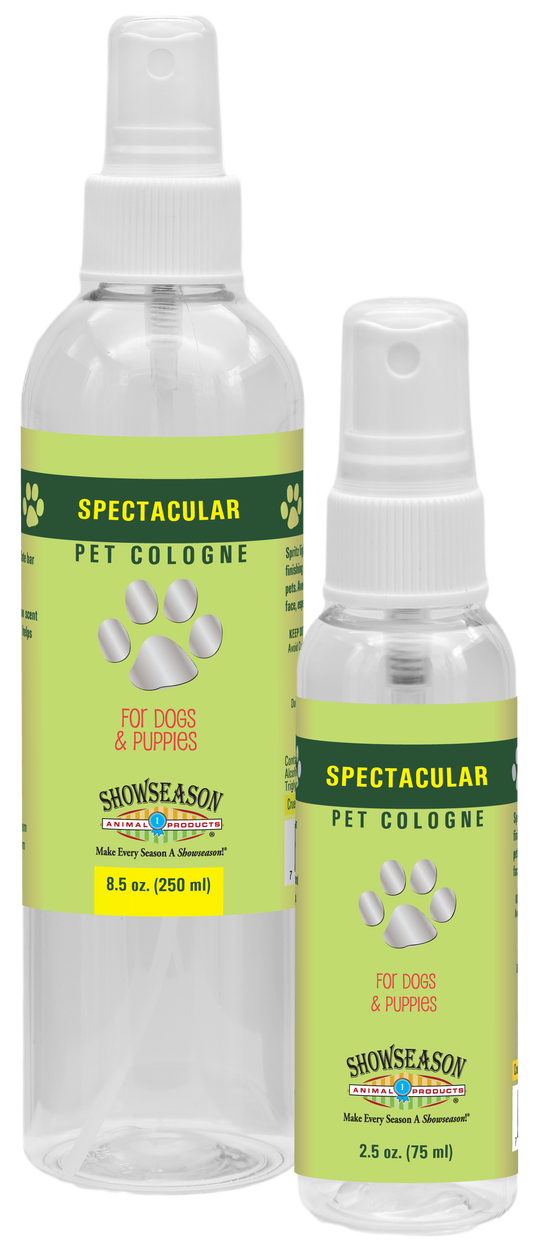 Showseason Spectacular Pet Cologne in two sizes, 8.5 oz and 2.5 oz.
